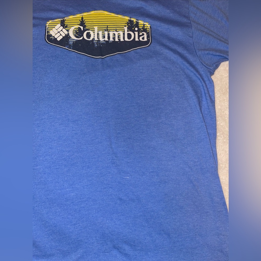 Columbia T Shirt Mens Large Blue Tee, Short Sleeve Crew Neck Big Logo Outdoor - Picture 5 of 8
